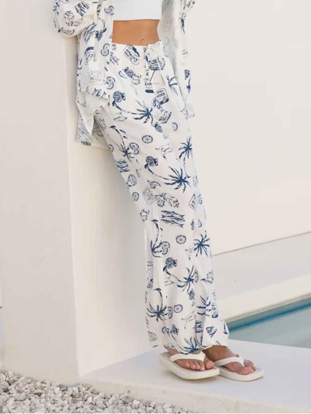 Cali 1850 Coastal Print Linen Blend Lounge Pants Size Small good condition ⛱️ - Picture 2 of 16